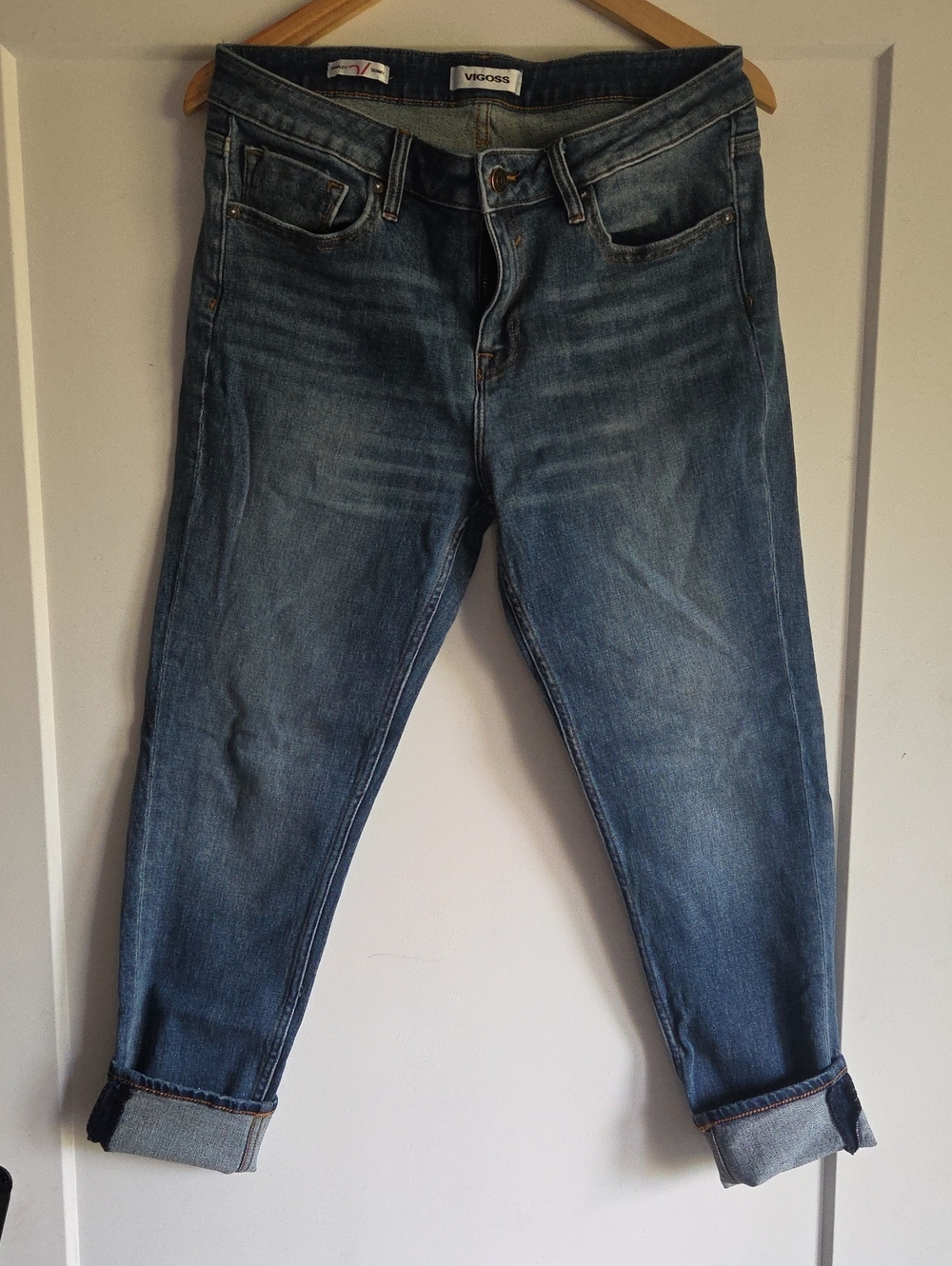 Vigoss Women's Medium Wash Ankle Boyfriend Jeans with Cuffed Hem